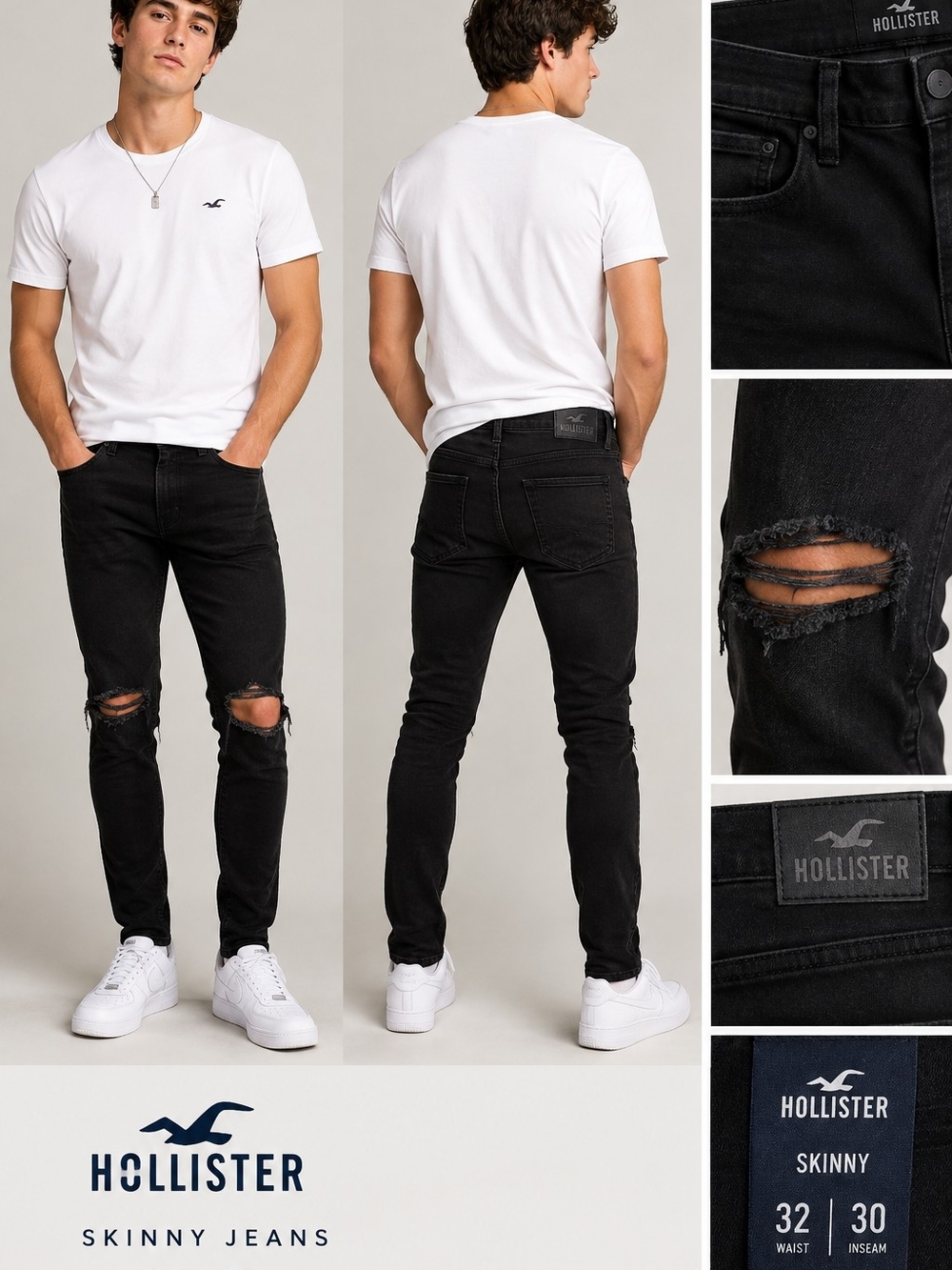 Hollister Men’s Skinny Ripped Jeans - Black
